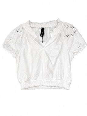 bobi White Eyelet Smocked Crop Top